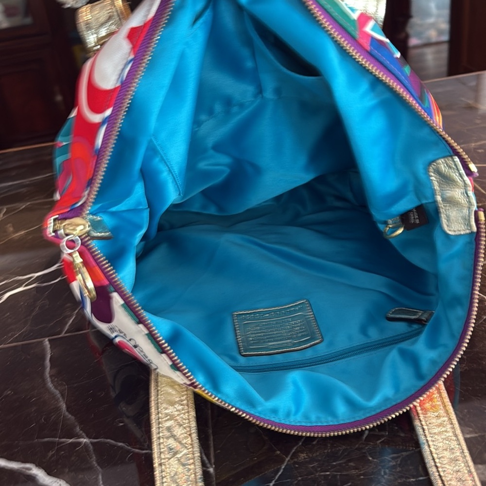 RARE Y2K Coach poppy tote bright and vibrant colors with gold accents - Picture 7 of 10